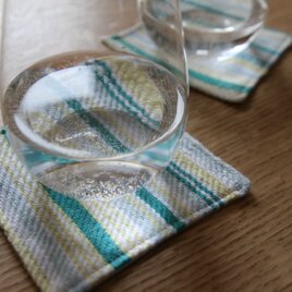 北欧手織りのコースター（ブルーグリーン）の画像