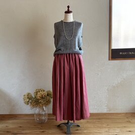 リネン「やさしい赤」85cm丈　　ウエストギャザーたっぷりの画像