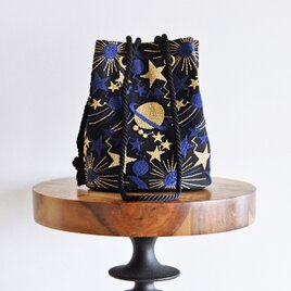 新作!  数量限定! プラネットチュール刺繍ポシェットマリンバッグ　ブルーブラック　