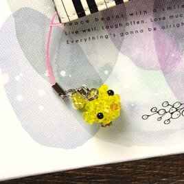 （新作）黄色い小鳥ちゃんの携帯ビーズ細工アクセサリー （プレシオサ/天然石/グラスビーズ ビーズ細工アクセサリー）の画像