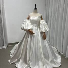 高品質！ウエディングドレス ベアトップ 取り外し袖 編み上げ プリンセスライン 結婚式/披露宴の画像