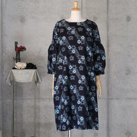 着物リメイク　木綿のワンピース　 久留米絣　Aライン　フリーサイズの画像