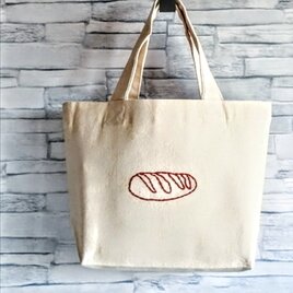 茶パンの刺繍　ミニトートバッグ　帆布　生成り　コットン　手提げ　ランチバッグ　Sサイズ　の画像