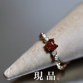X24-04 赤翡翠 ハット 氷種 k18金ピンクゴールド リング 指輪 ミャンマー産 天然 本翡翠 爪留めの画像