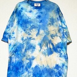 タイダイ染め　ビッグシルエット Tシャツ　Lサイズ　ブルー×ベージュ　 Hippies Dye HD22-55の画像