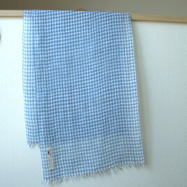 手織り藍染めリネンストール　水色ギンガムの画像
