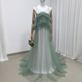 パーティードレス ミントグリーンドレス ツーピース キャミソール オフホワイト 色直しの画像