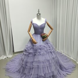 カラードレス オーキッド オンショルダー 柔らかく重ねたチュールスカート 花嫁 前撮りの画像