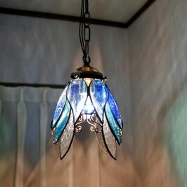 新色 天使らんぷ ブルー,スカイブルー&クリア ステンドグラス 照明 ランプ ペンダントの画像