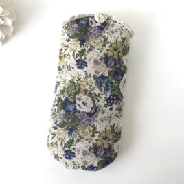 花柄 メガネケース アンティークフラワー キナリ×ブルー 綿麻 布 yuwaの画像