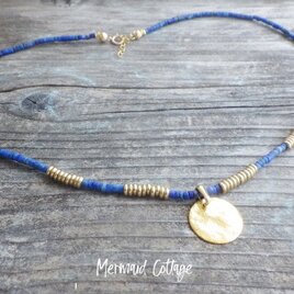 *14Kgf* 古代スタイル☆ラピスラズリと真鍮のエキゾチックネックレス lapis lazuli necklaceの画像