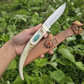 鹿の角 Kingman Turquoise フルタングナイフの画像