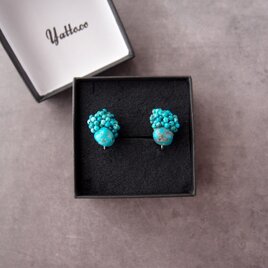 【天然石刺繍／イヤリング】Chrysocolla × Turquoise Earrings／クリソコラ×ターコイズの画像