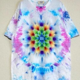 タイダイ染め Tシャツ　XLサイズ　曼荼羅　　ブルー×ピンク　ムラ染め　Hippies Dye HD21-63の画像