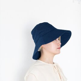 リネン混ガーゼ　藍染日よけ帽子（Linen＆Organic Cotton）の画像