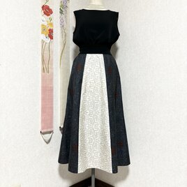 大島紬の６枚接ぎリブフレアースカート　草朧の画像