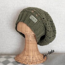 ざっくり編みでクッタリ帽子（カーキー）の画像