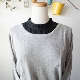 リネン生地シャツ型プリーツフリル襟付け襟(BLACK)の画像