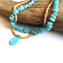 アマゾナイトとターコイズペンダントの2本セットネックレス