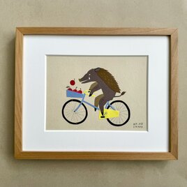 『自転車に乗って♪』原画　額込みの画像