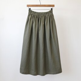 【即納】ふんわり柔らかスラブダブルガーゼのギャザースカート（カーキ）タンブラー加工 ロングの画像