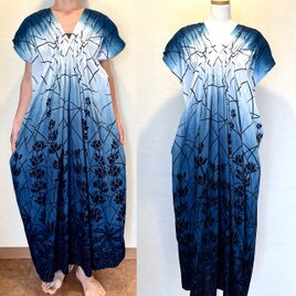 藍染　浴衣のピンタックワンピース　着物リメイクの画像