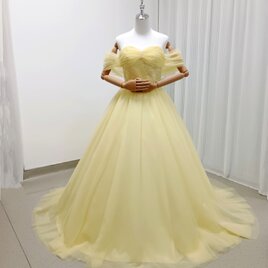 憧れのドレス 薄イエロー ベアトップ カラードレス プリンセスライン キラキラスパンコール 披露宴の画像