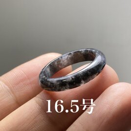 L6-120 美品 黒翡翠 16.5号 ミャンマー産天然 A貨 本翡翠 くりぬき リングの画像