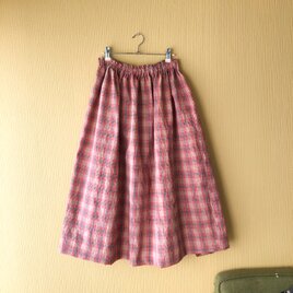 柿渋染め　浴衣地リメイク　　ギャザースカート　の画像