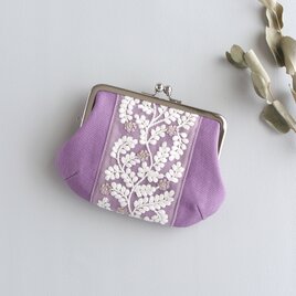 インド刺繍リボンの親子がま口（お財布）11号帆布/ぷっくり　モーブ（紫）の画像