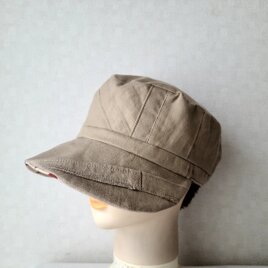 魅せる帽子☆【New Design!!】 大きいブリムの綿麻リメイクキャスケット～ベージュの画像