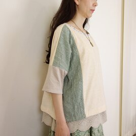[予約販売]柔らかマトラッセレースパッチ裾ドロストプルオーバーの画像