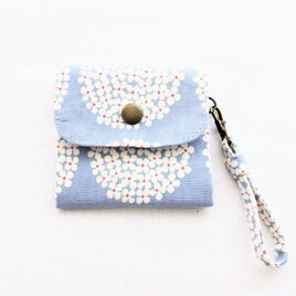 サークルフラワーの持ち手付きミニミニ財布（ブルー)の画像