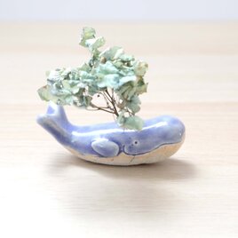 クジラの花挿しオブジェ 海のブルー ＊ ドライフラワー付き