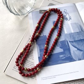 NT2-【 TRIFARI 】トリファリ・ヴィンテージネックレス　Red and Gold Tone Bead Necklaceの画像