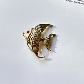 SC79-ヴィンテージブローチ・U.S.A.Gold Tone and Rhinestone Angel Fishの画像