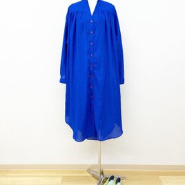 【遠州織物 】綿ローン Vネックワンピース Royal Blueの画像