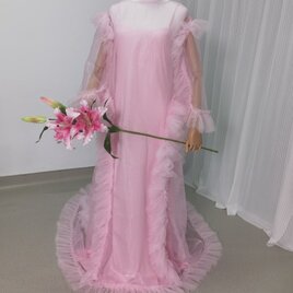 2ways ピンク オーバードレス+キャミソール ラッフルフリル 妊婦 前撮り デザイン感の画像