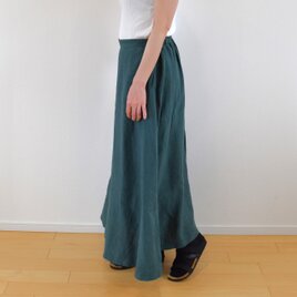 リネン100％ フレアスカート マキシ丈/greenの画像