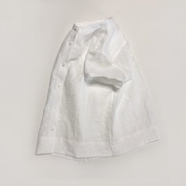 リネン刺繍の四角い半袖シャツブラウス / 雨粒 / オフホワイトの画像