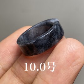 L6-162 特売 黒翡翠 10.0号 ミャンマー産天然 A貨 本翡翠 くりぬき リングの画像