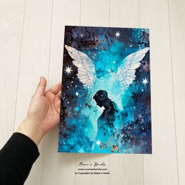 A4 ポスター 天使の羽根 と女性  神秘的なスピリチュアル 水彩画 宇宙 イラストアートの画像