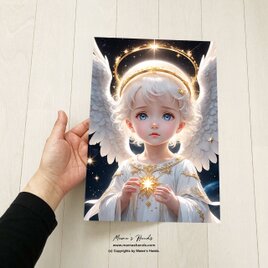 A4 ポスター 星をつかむ 可愛い 子供 天使 スピリチュアル 宇宙 イラスト アートの画像