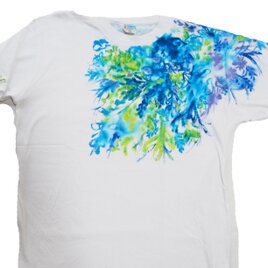 「青い花」注文　手描き Tシャツ　綿　名入れ　プレゼント　花の画像