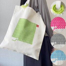 編み物イラストのキャンバストートバッグ（Lサイズ・内ポケット付き・セミオーダー可）エコバッグの画像