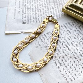 BA48-【 AVON 】エイボン・ヴィンテージブレスレット　Faux pearl woven braceletの画像