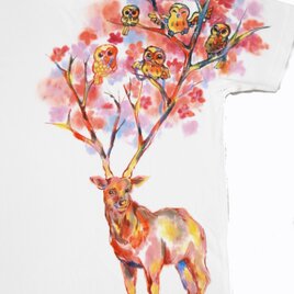 「桜サク鹿」注文　手描き Tシャツ　綿　名入れ　プレゼント　花の画像