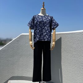 フレンチスリーブTシャツ&スリムパンツ セット　浴衣から扇子模様の画像