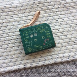 刺繍革財布『GARDEN』GREEN（牛革）二つ折り財布の画像