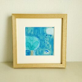 【一点物】原画「静かな雨」 ※18角額縁入り　水彩　アクリル　絵画の画像